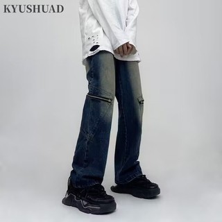 Kyushuad Quần denim Nhuộm Màu Vàng Dáng Suông Ống Rộng Cổ Điển Hợp Thời Trang