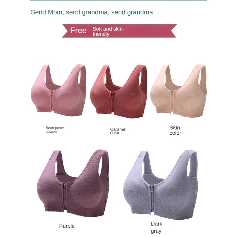 Áo Ngực cotton Mềm Không Dây Khóa Kéo Trước Cho Phụ Nữ Trung Niên 36-46