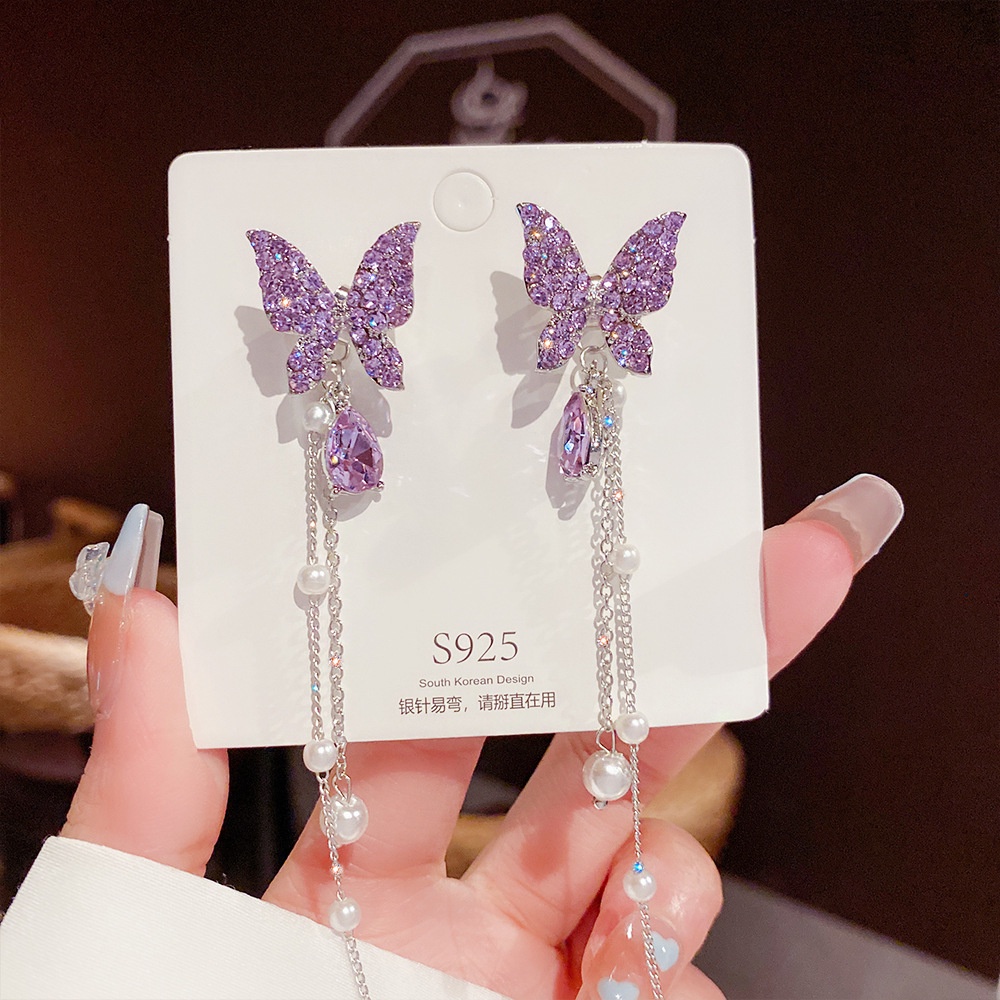 Bông Tai Mạ Bạc 925 Dáng Dài Đính Đá zircon Sang Trọng Cho Nữ