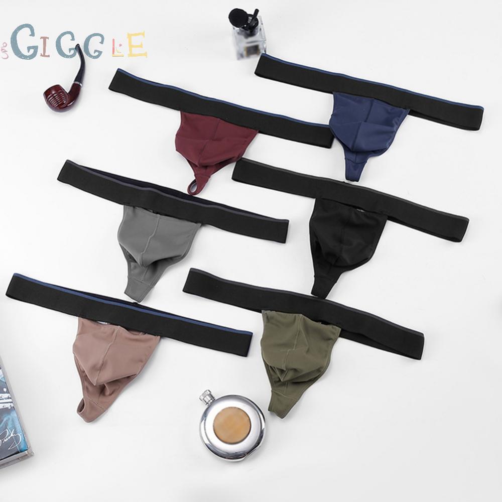 Men Thongs Solid Color Stretch Bulge Pouch Elastic G-string Lingerie Low Rise