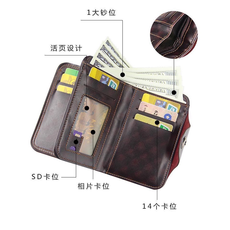 Ví Da Đa Năng Có Khóa Kéo Cỡ Lớn Phong Cách vintage Thời Trang Cho Nam