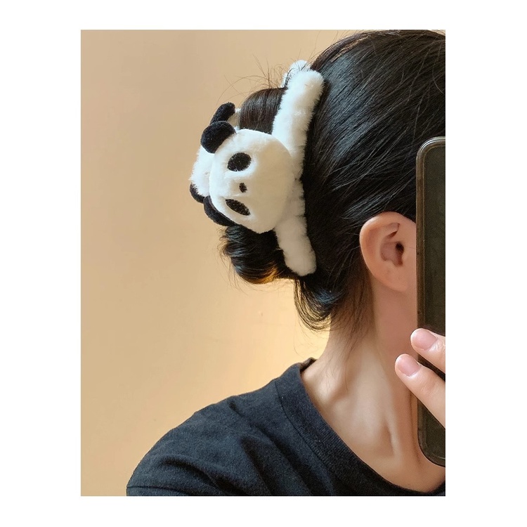 Kẹp Tóc Hình Gấu Trúc / Cá Mập Hoạt Hình Bằng Lông Nhung Dễ Thương Xinh Xắn 2023
