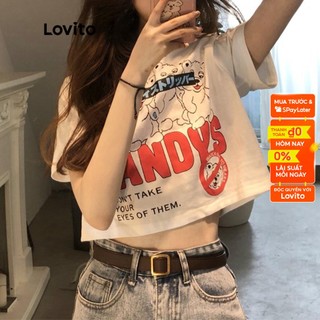 【Gợi ý từ KOL】Áo croptop Lovito in chữ thời trang L02003 (màu / trắng)