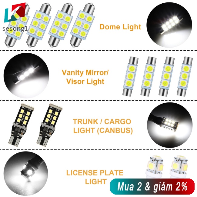 Sesong Set 12 Bóng Đèn led t10 t15 6000k 360 Độ Chuyên Dụng Cho Xe Hơi