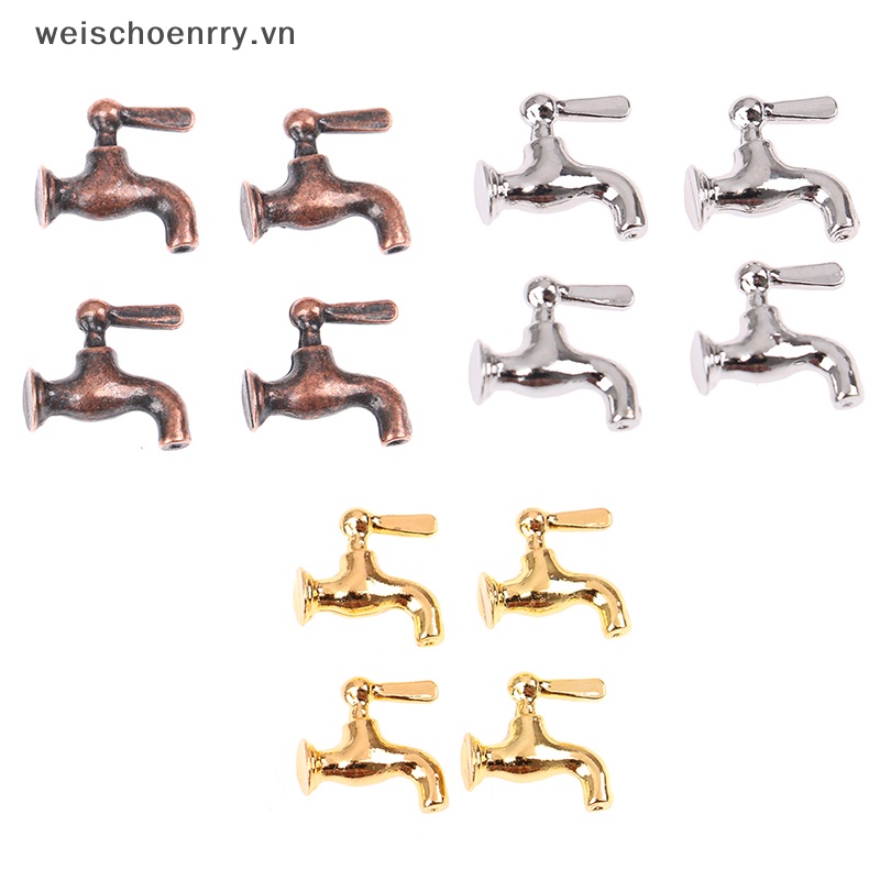 Set 4 Vòi Nước Kim Loại Mini Tỉ Lệ 1: 12 Trang Trí Nhà Búp Bê vn