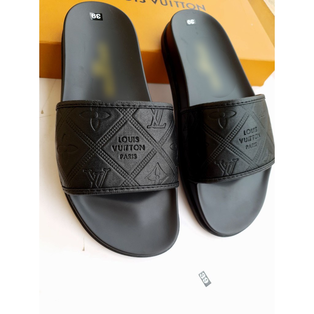 TKL GG Dép Nam Nữ Quai Ngang LV đen hàng thủ công, đi thoáng mát không hôi chân NINSHOP GG