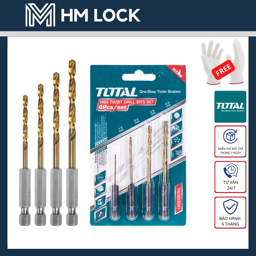 BỘ 4 MŨI KHOAN ĐUÔI LỤC GIÁC TOTAL - HÀNG CHÍNH HÃNG - TACSD4041 - HM LOCK