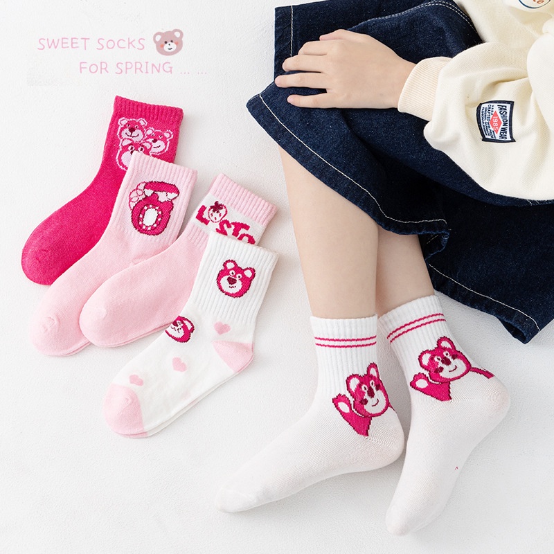Vớ cotton cổ cao in hình gấu Losto dễ thương phong cách Hàn Quốc ZY15