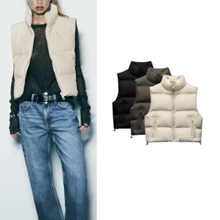 Zara Áo Khoác Ghi Lê Cổ Đứng Dáng Rộng Bằng cotton Thời Trang Thu Đông Cho Nữ 3046214