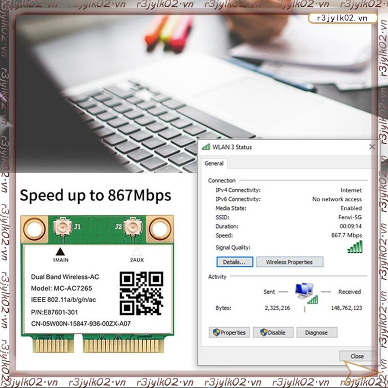 Linh Kiện Điện Tử r3jylk02.Vnr3Jylk02.vn #1200Mbps Thẻ wifi Băng Tần Kép mini mc-ac7265 2.4g 5ghz Cho laptop