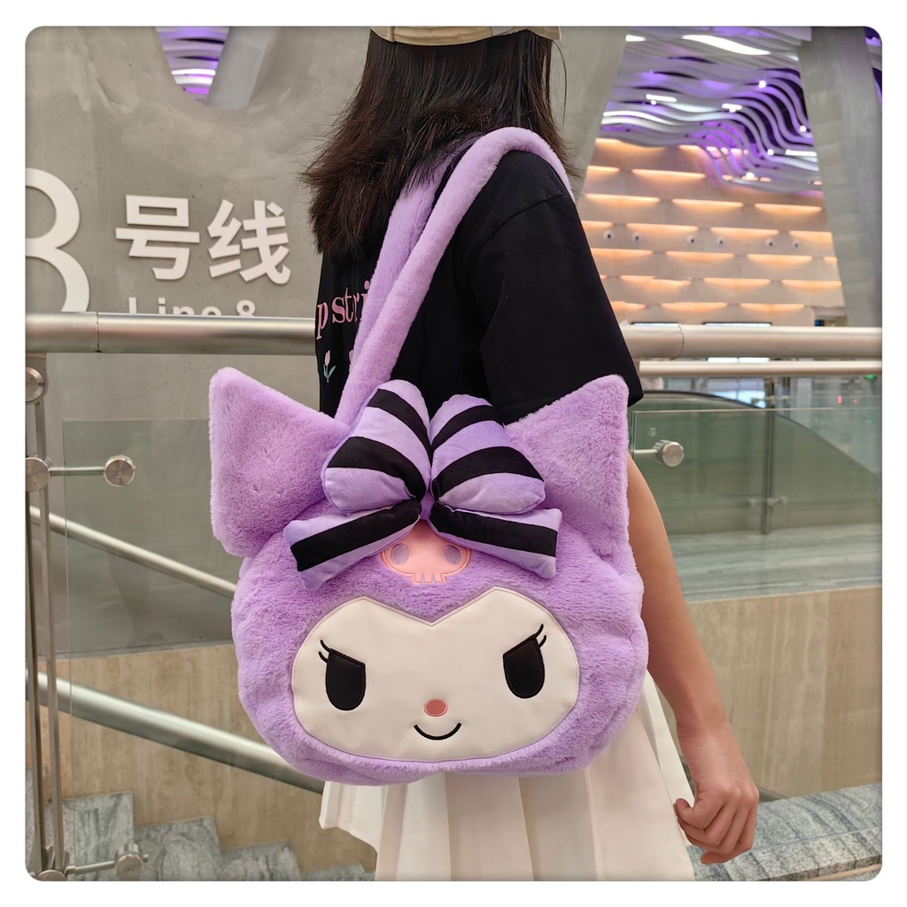 Sanrio Túi Đeo Vai Cỡ Lớn Họa Tiết Hoạt Hình kuromi mymelody Nhồi Bông Dễ Thương Cho Học Sinh