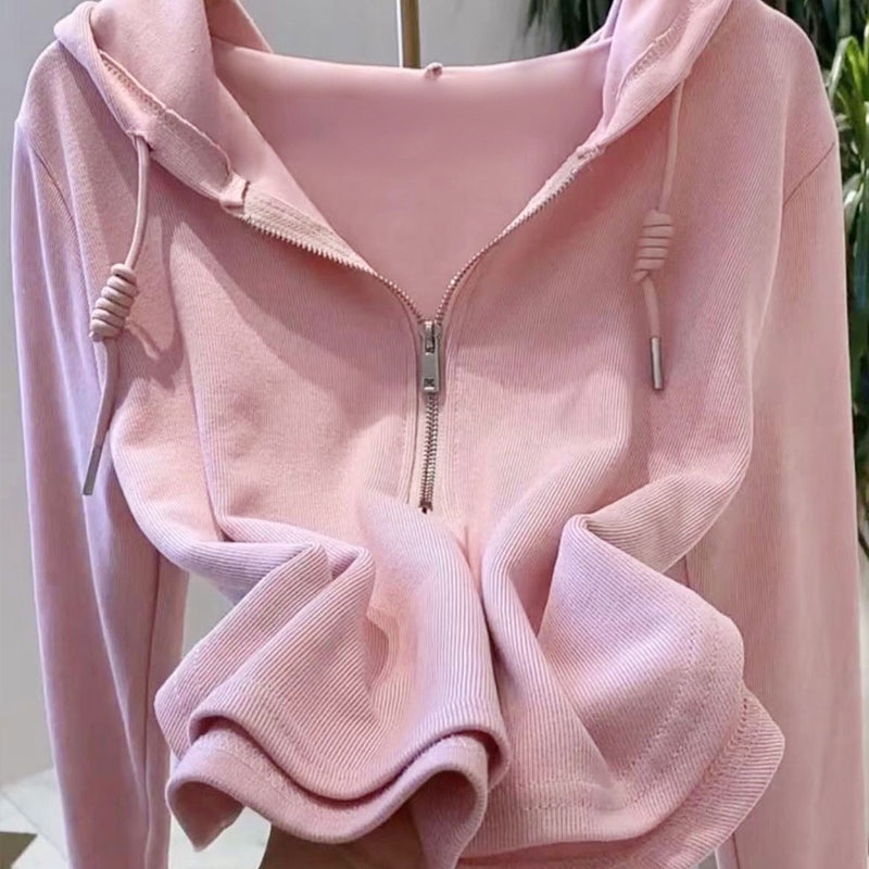 WANG JIAO ZHAN Áo hoodie dài tay màu trơn mới thiết kế thời trang dành cho nữ