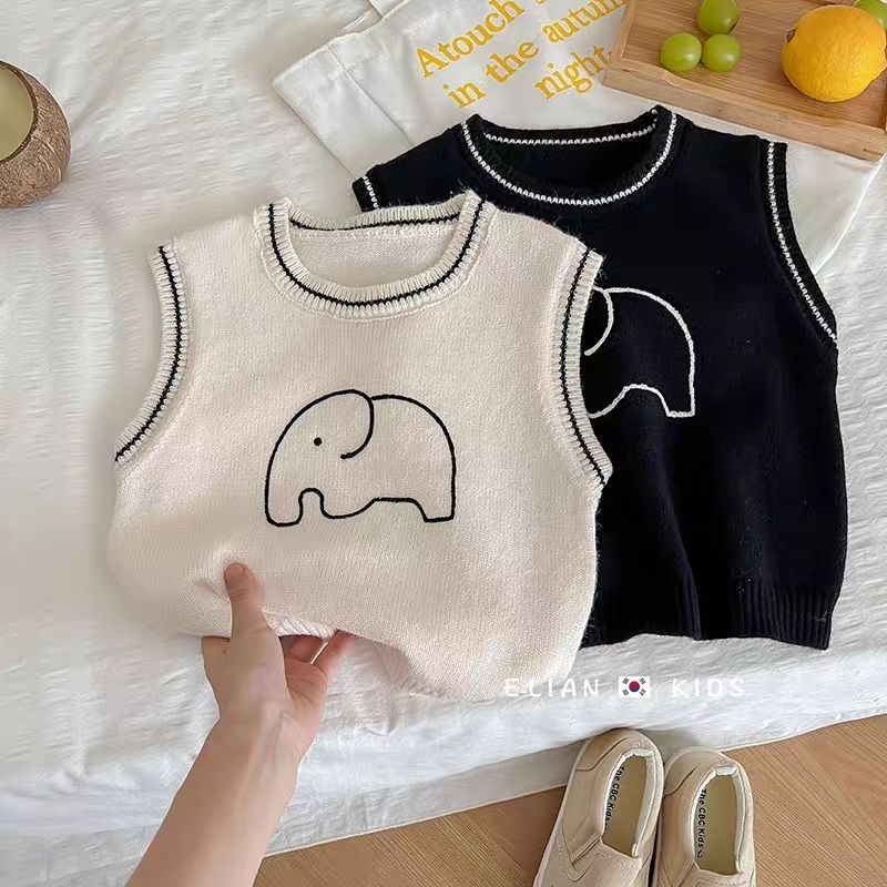 Áo Khoác Mỏng Không Tay In Hình Voi Phong Cách Nhật Hàn Thời Trang Xuân Thu Cho Bé Trai Và Gái