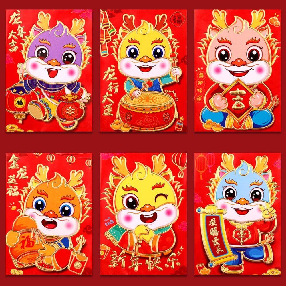 Mmluck Bộ 6 Bao Lì Xì Hình Rồng Đỏ Trung Hoa May Mắn Cho Năm Mới