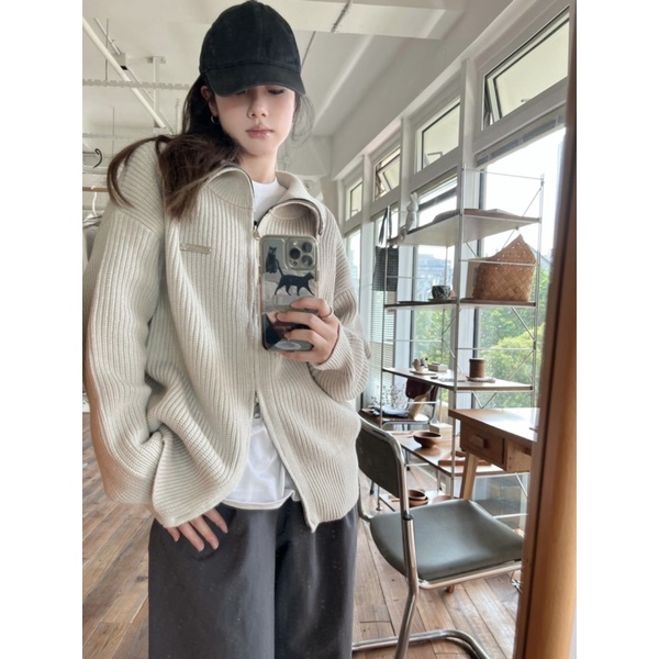 Cozok Áo Khoác cardigan Dệt Kim Tay Dài Màu Trơn Có Khóa Kéo Phong Cách retro