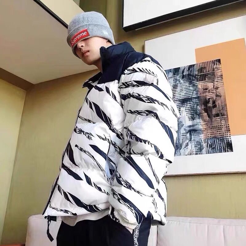 Áo Khoác cotton Kẻ Sọc Ngựa Vằn Trắng Đen Chính Hãng the north face Cobranded 100% Phong Cách Đường Phố Giữ Ấm Cho Nam Và Nữ