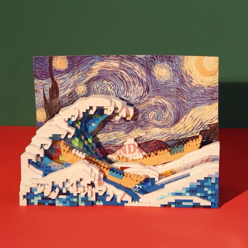 Nano blocks Đồ Chơi Khối Xây Dựng Đêm Đầy Sao kanagawa Lướt Sóng Nghệ Thuật Sáng Tạo Bộ Sưu Tập led Quà Tặng