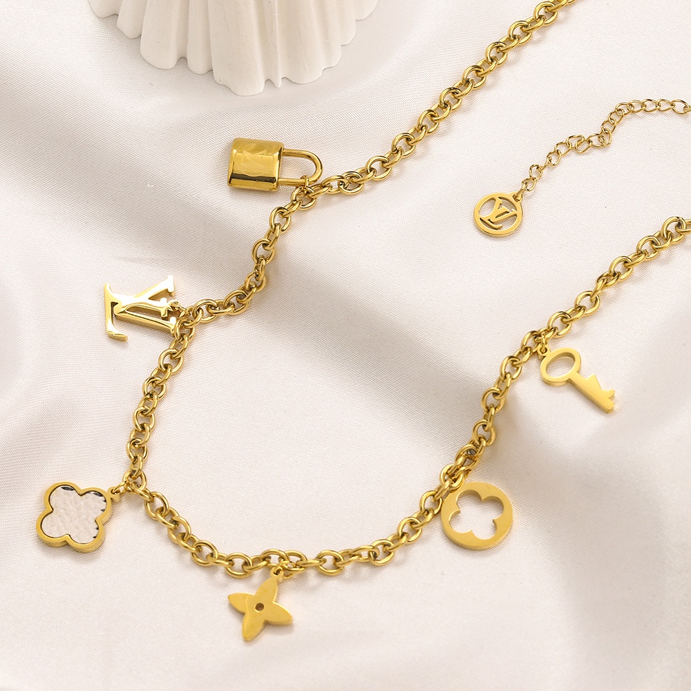 Vòng cổ Thép Titan Hai Lớp Mặt Chữ lv Thời Trang Cho Nam Nữ