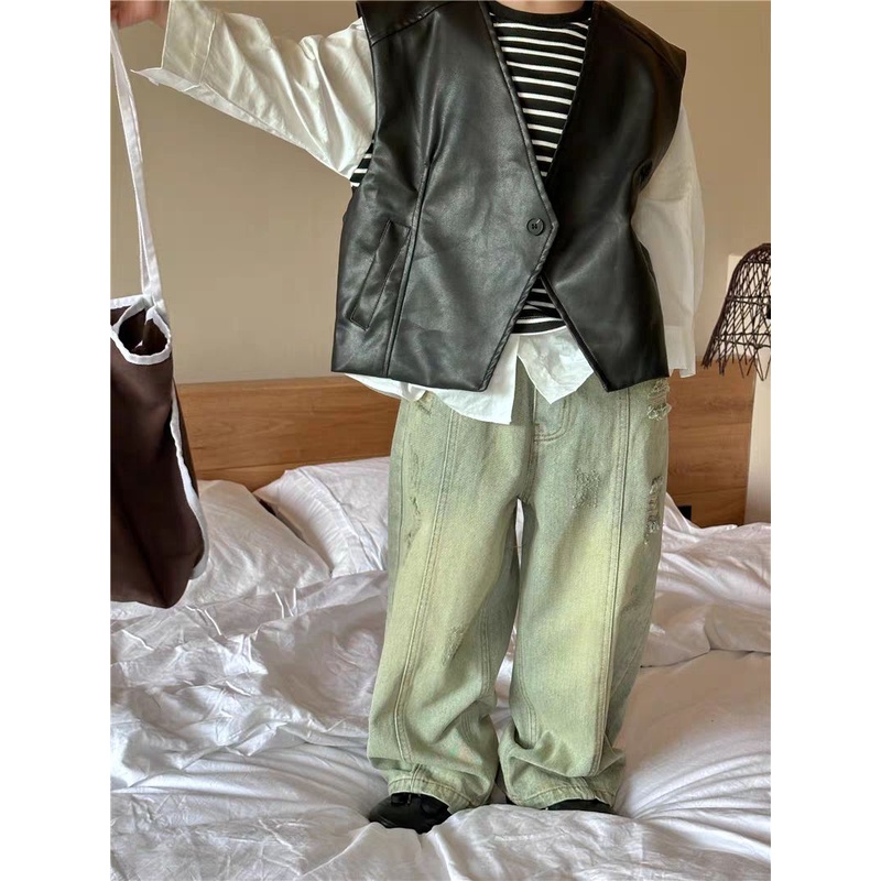 Quần Jean Dài Dáng Rộng Thời Trang Xuân Thu 2023 Cá Tính Cho Bé Trai