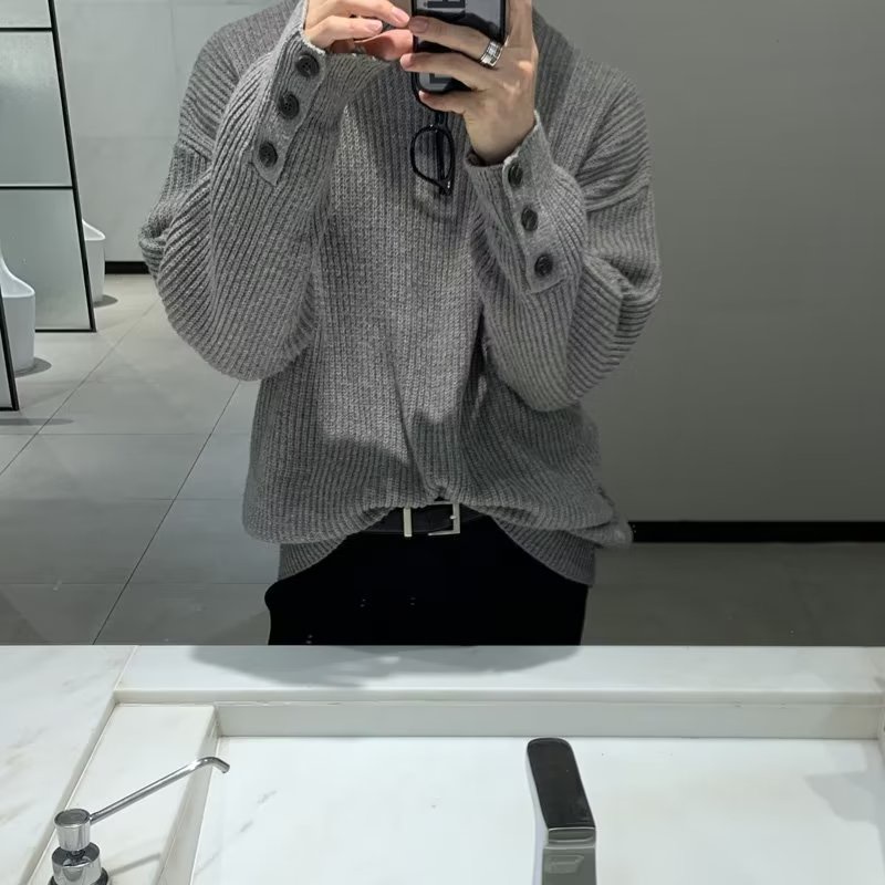 Paul fitzgerald Áo Khoác sweater Dệt Kim Dáng Rộng Màu Xám Phong Cách Hàn Quốc Thời Trang Mùa Đông Cho Nam