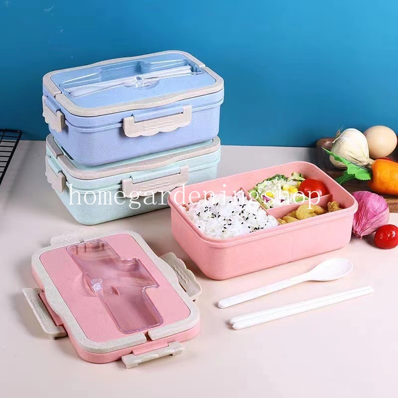 Hộp cơm Bằng Rơm Lúa Mì Kèm Muỗng Đũa Tiện Dụng Dùng Trong Văn Phòng / Trường Học