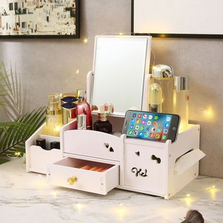 Mirror Makeup Mirror with Storage Box Desktop Portable Portable Princess Student Light Luxury Dormitory Large Size Desktop Vanity Mirror 7arl