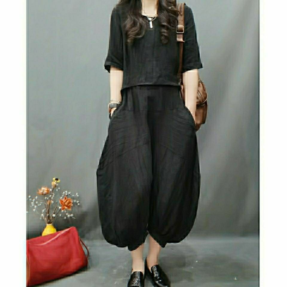 Bộ Trang Phục Hai Mảnh Vải Lanh Dáng Ngắn Lưng Ngắn Phong Cách retro Mùa Xuân Thu