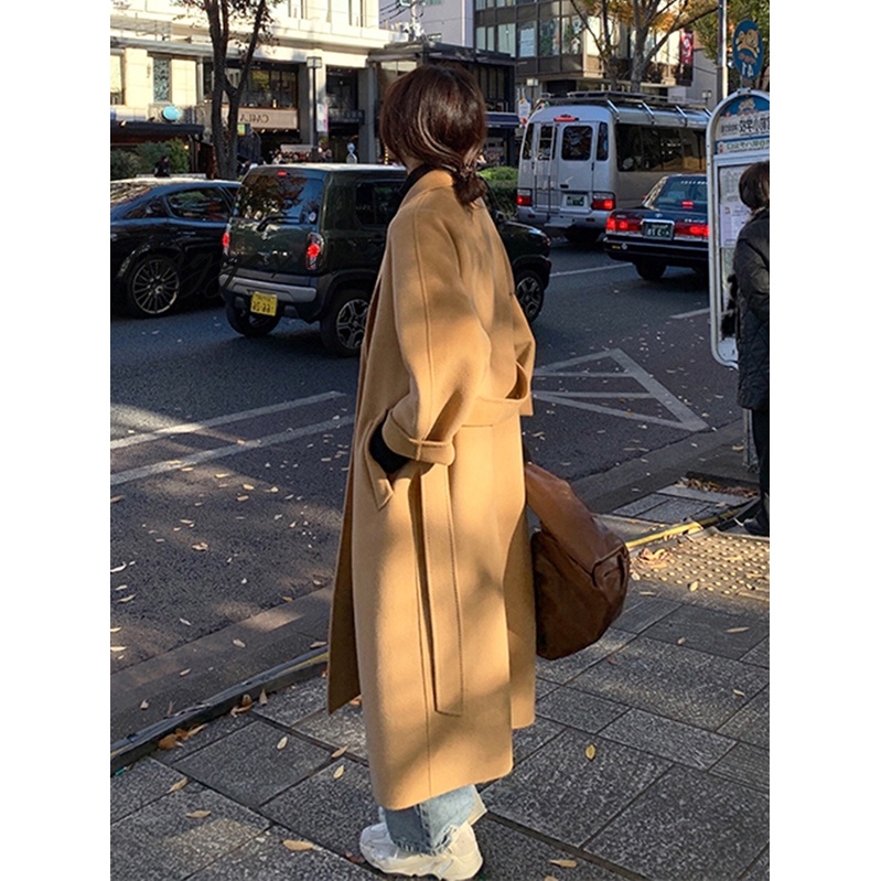 TINGYAXIU Áo Khoác Len Dáng Dài Thời Trang Thu Đông Cho Nữ