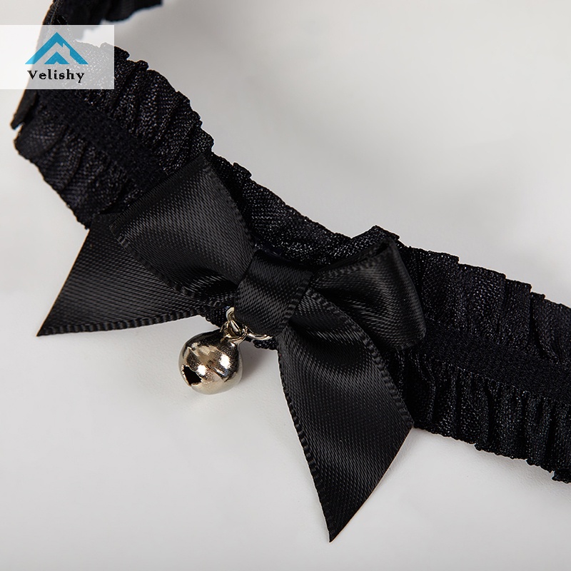 Velishy Vòng Ren Đeo Chân Co Giãn Hóa Trang lolita Thắt Nơ Chéo Trái Tim Phong Cách gothic harness