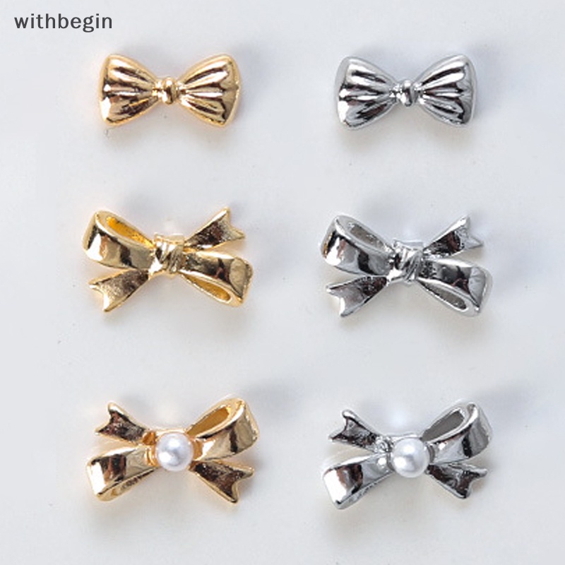 Bộ 10 Phụ Kiện Trang Trí Móng Tay Hình Nơ 3d mini Bằng Kim Loại Đính Đá Và Ngọc Trai Xinh Xắn