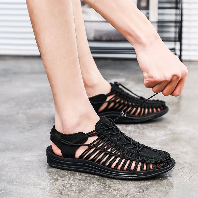 Giày Sandal Đi Biển Mùa Hè 2023 Dệt Tay Phong Cách roman Cho Nam