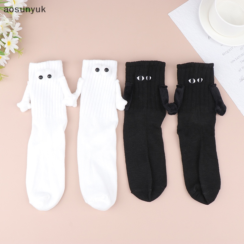 Aosunyuk Vớ cotton Cổ Cao Tay Hút Nam Châm Màu Trắng Đen unisex Cho Cặp Đôi