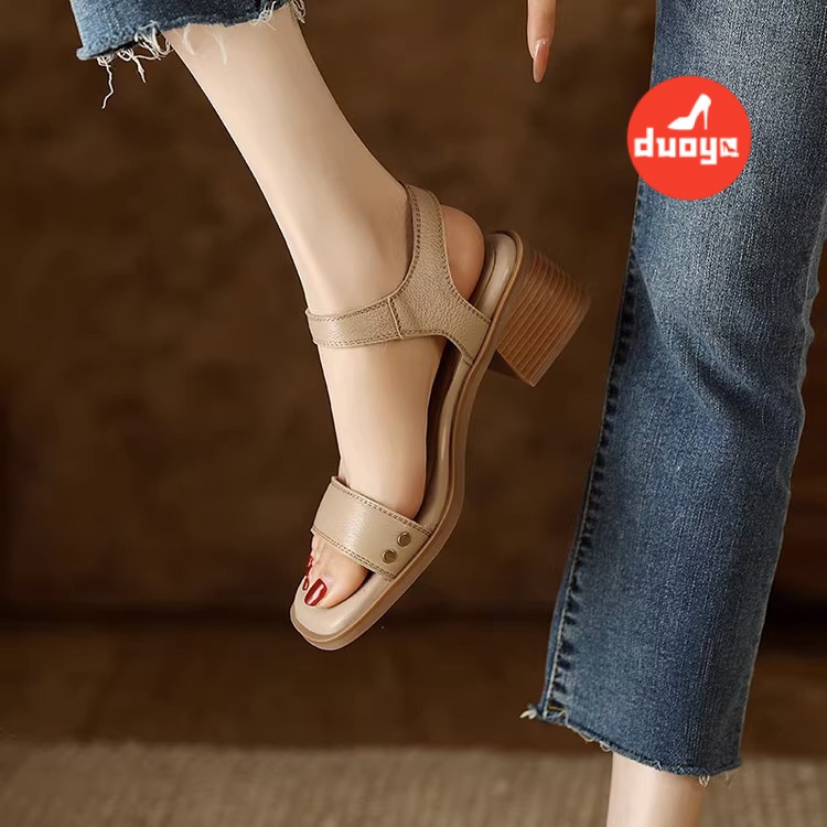 Duoya Tóc Thẳng ~  Giày Sandal Hở Ngón Gót Dày Hở Ngón Chân Mùa Xuân La Mã Có Khóa Cài Thời Trang Cho Nữ Miễn Phí Vận Chuyển