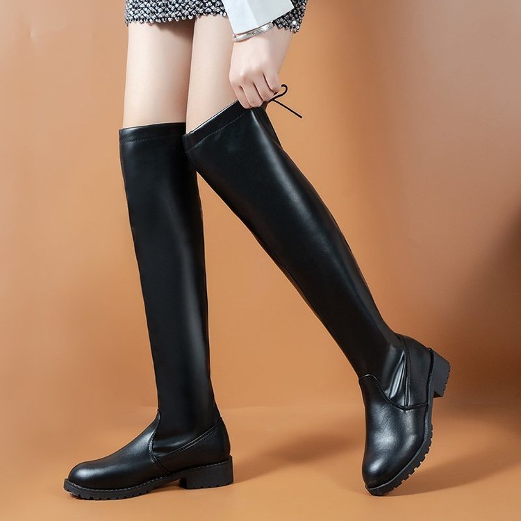 Giày Bốt Cao Su pu Gót Vuông Cột Dây Phía Sau 3-5cm Màu Sắc