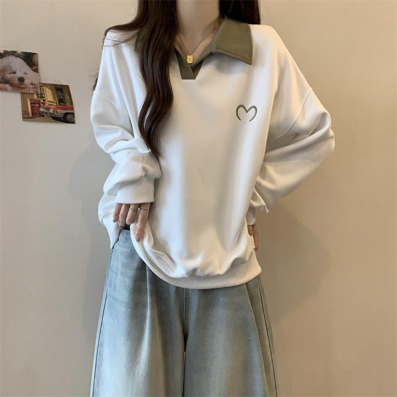 Áo Sweater Cổ Polo Dáng Rộng Màu Sắc Tương Phản Thời Trang Mùa Thu Cho Nữ