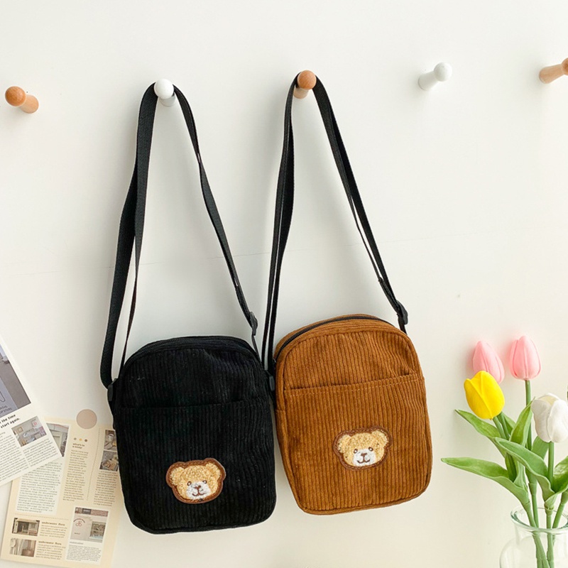 Túi Đeo Vai mini Hình Vuông Họa Tiết Kẻ Sọc / Chú Gấu Hoạt Hình Phong Cách Nhật Hàn Thời Trang Cho Nữ - HSU