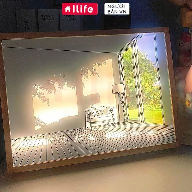 ILIFE Tranh Đèn Led Mèo 3 màu Phát Sáng,Đèn Led Chạm Khắc Giấy 3D Dùng Trang Trí Phòng Ngủ Sáng Tạo