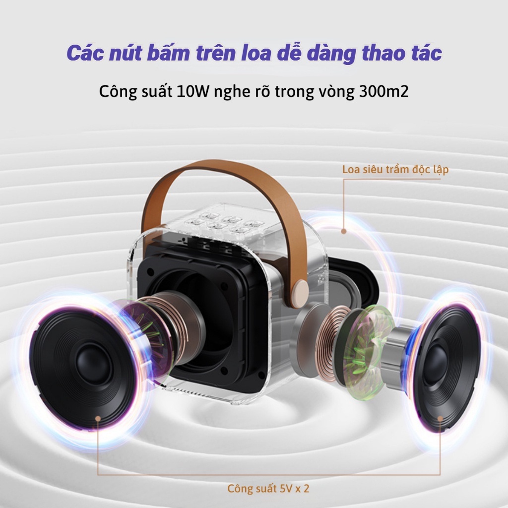 Loa karaoke Kinyo K12 tặng kèm 2 míc Loa karaoke không dây hay cùng đèn led nhiều màu sắc