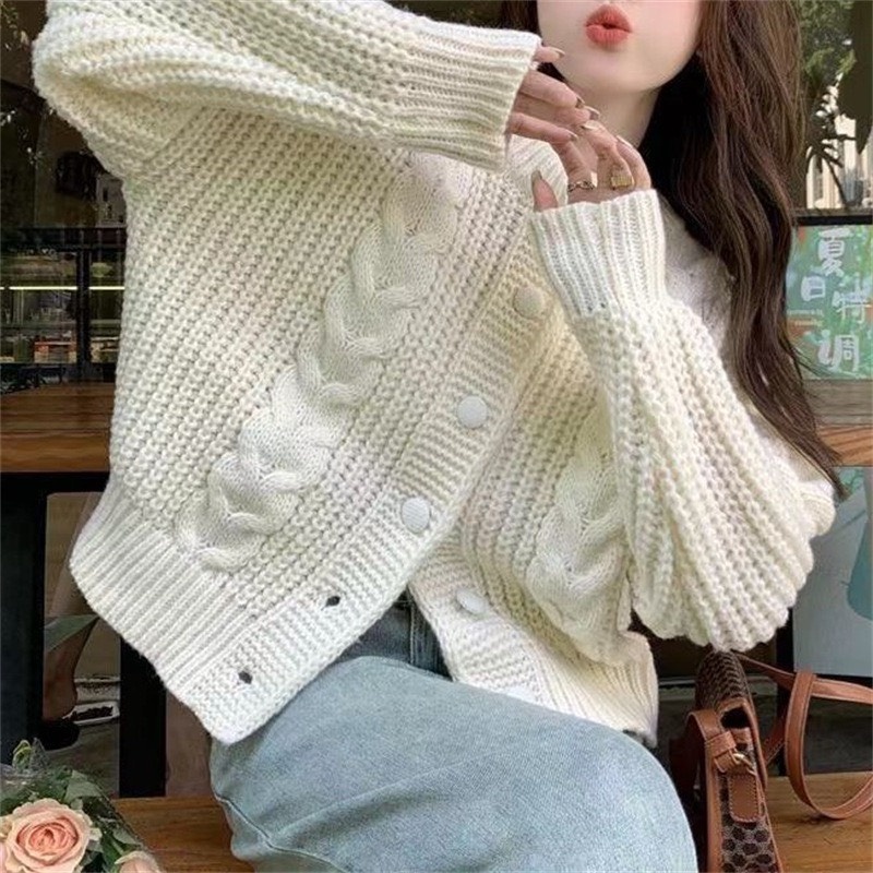 Áo Khoác, Áo Len Cardigan, Áo Choàng Hình Thừng Chất Dày Phong Cách Hàn Quốc Cho Nữ