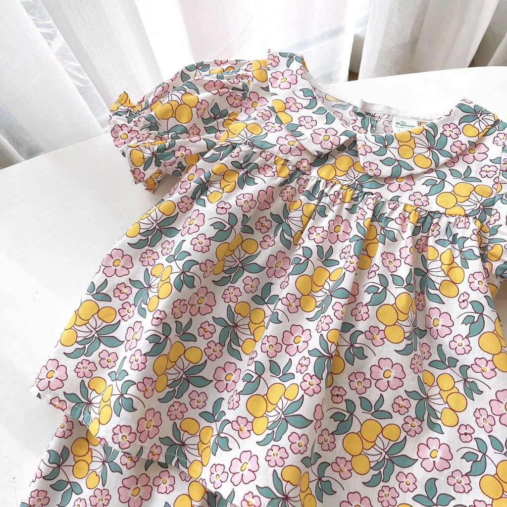 Set bộ bé gái NR04 hoạ tiết hoa lá Hồng,Cam,Vàng  Ngò Rí Store