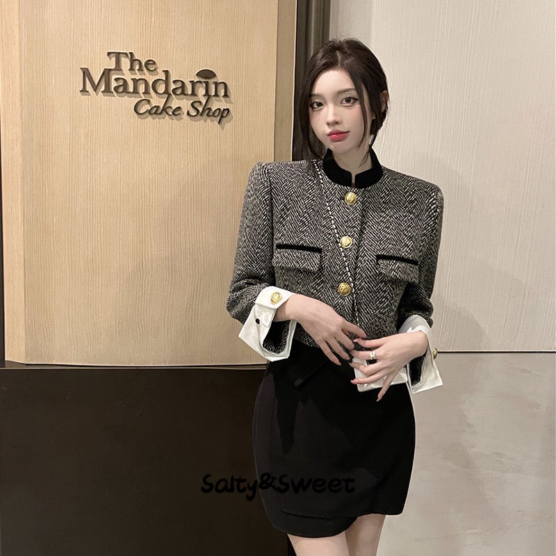 Salty&Sweet store Áo dạ tweed áo khoác dù áo khoác bomber fashionable Fashion Thanh lịch Cổ điển WJK23A07U8 42Z231016