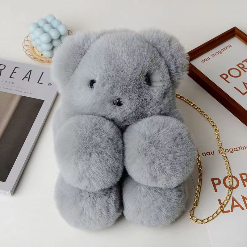 Moweikaidi Túi Đeo Chéo Giả Lông Thú Hình Gấu Dễ Thương Phong Cách Hàn Quốc Cho Nữ