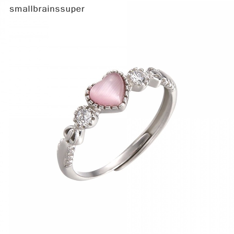 Smallbrainssuper Nhẫn Mạ Bạc Hình Trái Tim Đá opal Hồng Phong Cách punk vintage Dễ Thương Sáng Tạo Quyến Rũ Dành Cho Nữ sbs