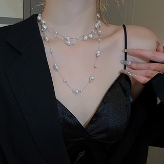 Vòng cổ Dài Kiểu Sợi Xích Đính Ngọc Trai Sang Trọng Cho Nữ