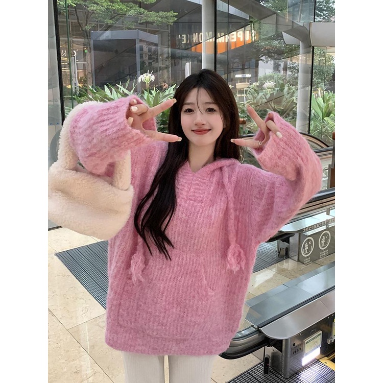 Áo Hoodie Dệt Kim Tay Dài Dáng Rộng Phong Cách Mùa Thu Mới Cho Nữ