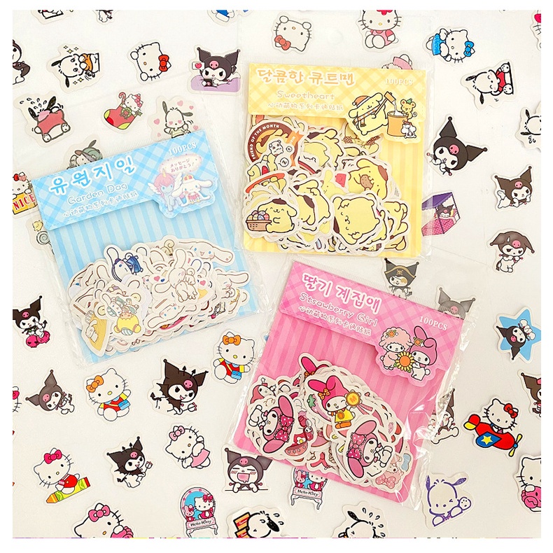 Set 100 sticker Dán Trang Trí diy Hình sanrio melody Dễ Thương