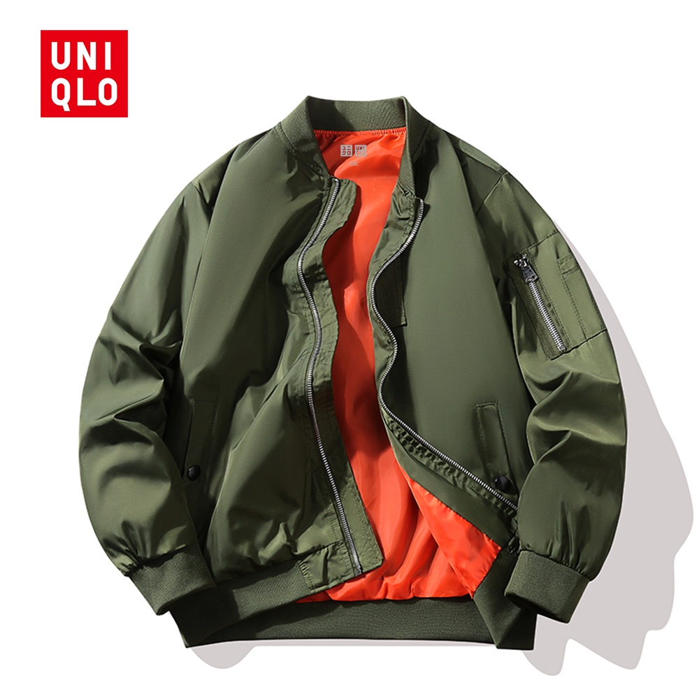 Uniqlo Nam Bomber Áo Khoác Xuân Đông Nam Đơn Giản Bảo Hộ Lao Động Dây Kéo Retro Chuyến Bay Phù Hợp V
