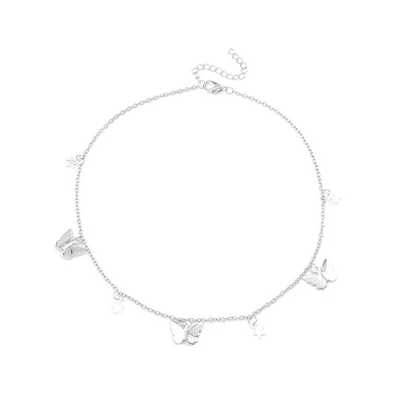 Vòng cổ Một Lớp Mặt Hình Bướm Dát Đá Đơn Giản