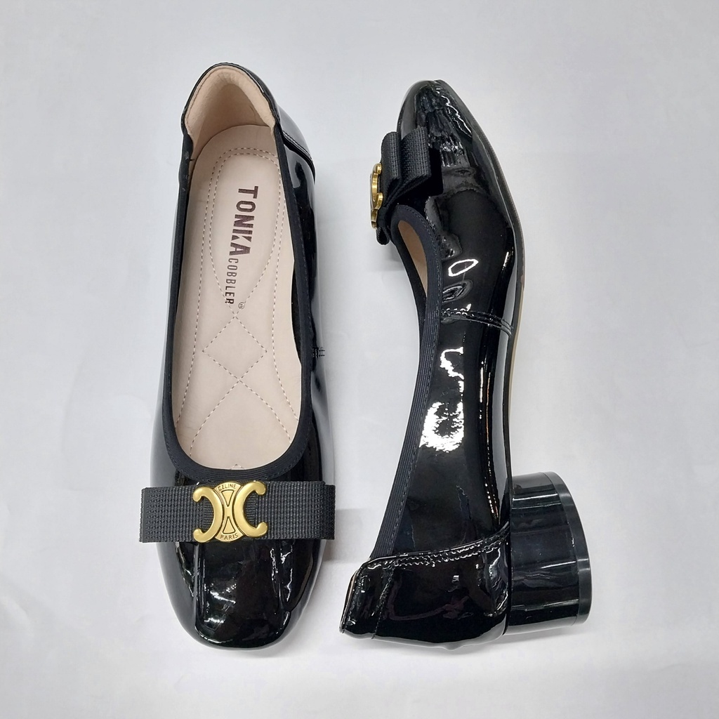 Giày TONIKA da dê phủ bóng, mũi tròn, họa tiết mũi, gót tròn 2m