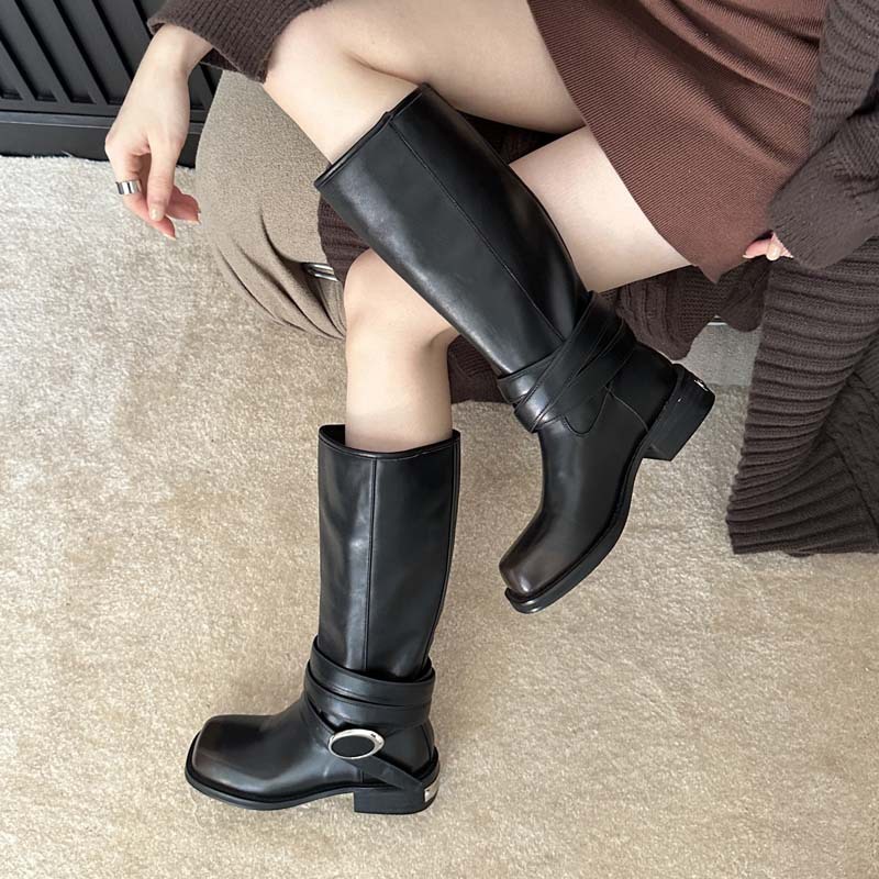 Giày Bốt Cao Bồi Mũi Vuông Đế Dày Buộc Dây Kiểu Cao Bồi Phương Tây Thời Trang 2023 Cho Nữ